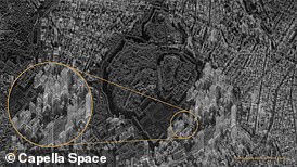 A new satellite is orbiting Earth that is capable of taking high-resolution images of virtually anywhere on our planet – and is powerful enough to penetrate the walls of buildings.  Pictured is a detailed view of the skyscrapers of Chiyoda City in Tokyo