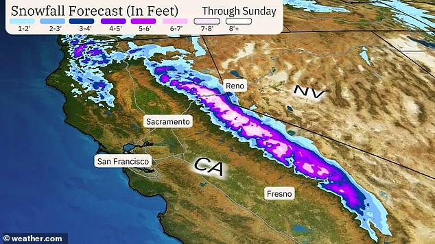 A powerful snowstorm is set to hit California on Thursday, with residents warned to brace for 12 feet of snow and winds of 120 miles per hour.