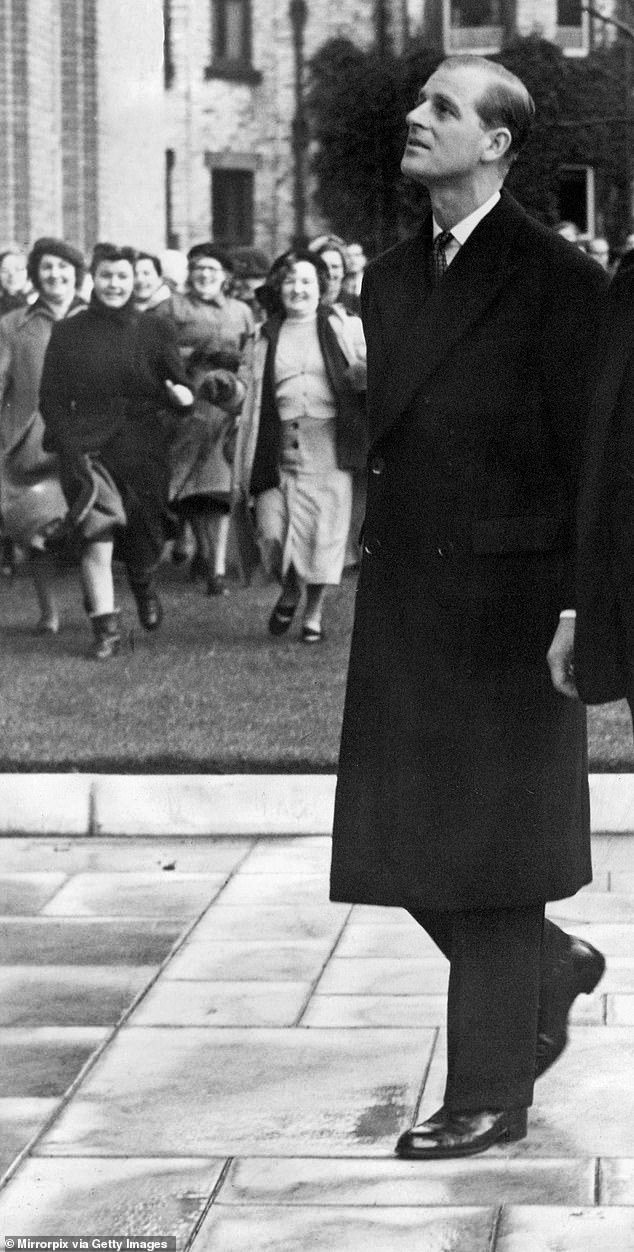 Prince Philip looks to the sky at King's College, Newcastle in 1951. Is he expecting aliens?