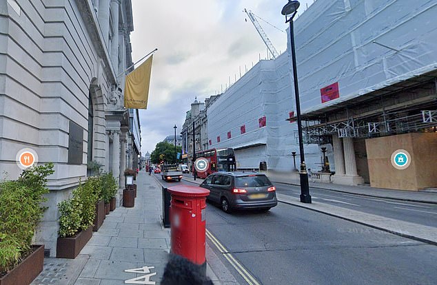 The location, at Pall Mall, is pictured today