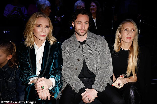 Cate Blanchett, 54, (left) and Aaron Taylor Johnson, 33, (center) led the celebrity arrivals at the Giorgio Armani Women's Fall-Winter show in Milan on Sunday