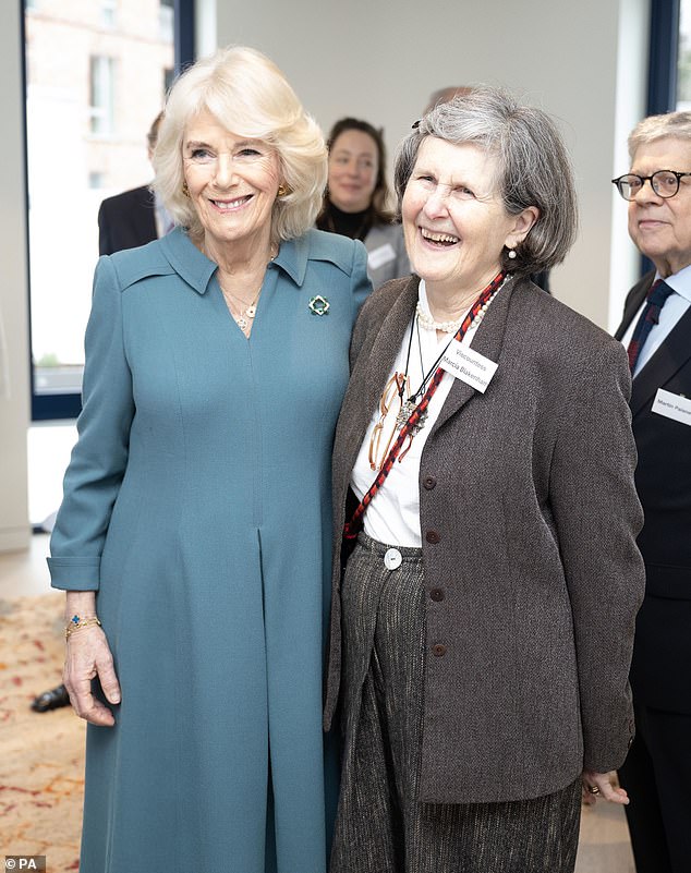 The monarch's dedication to advocating for cancer patients is matched by his wife, Queen Camilla, who attended the official launch of Maggie's cancer support center at the Royal Free Hospital in London last Monday (where she is seen with Viscountess Marcia Blakenham (right)