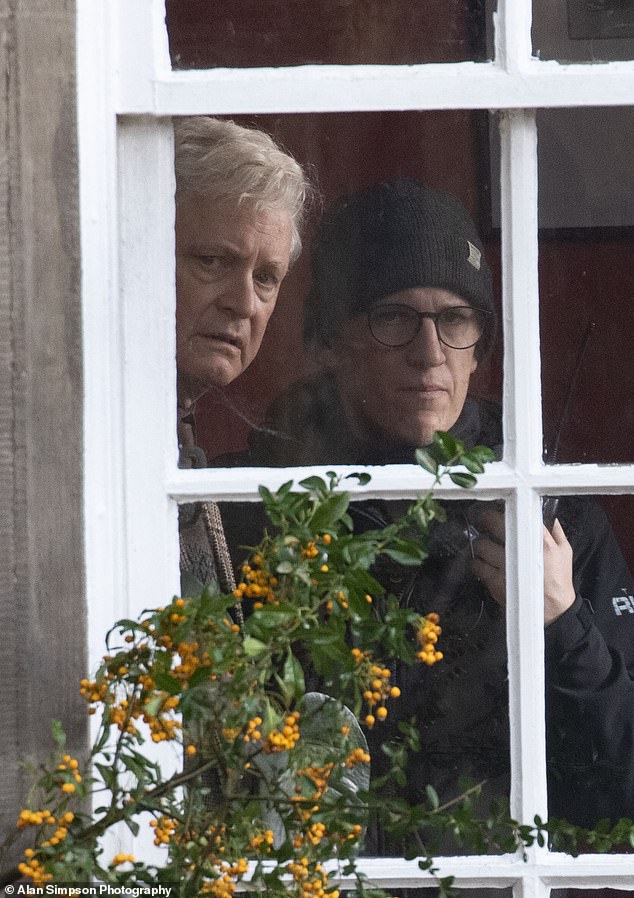 Colin Firth, 63, made his first appearance on the set of new Sky disaster drama Lockerbie, in Linlithgow on Thursday