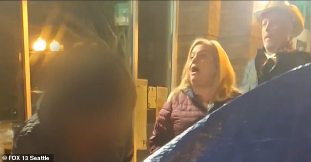 “You guys need to move because you are trespassing,” Akey shouted on Feb. 10 at a group of individuals living in tents outside the Burien Town Square Condominiums.