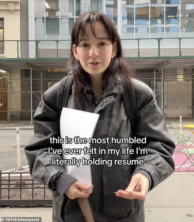 Lohanny Santos (pictured), 26, from Brooklyn, uploaded a video of herself crying while holding a stack of resumes on TikTok