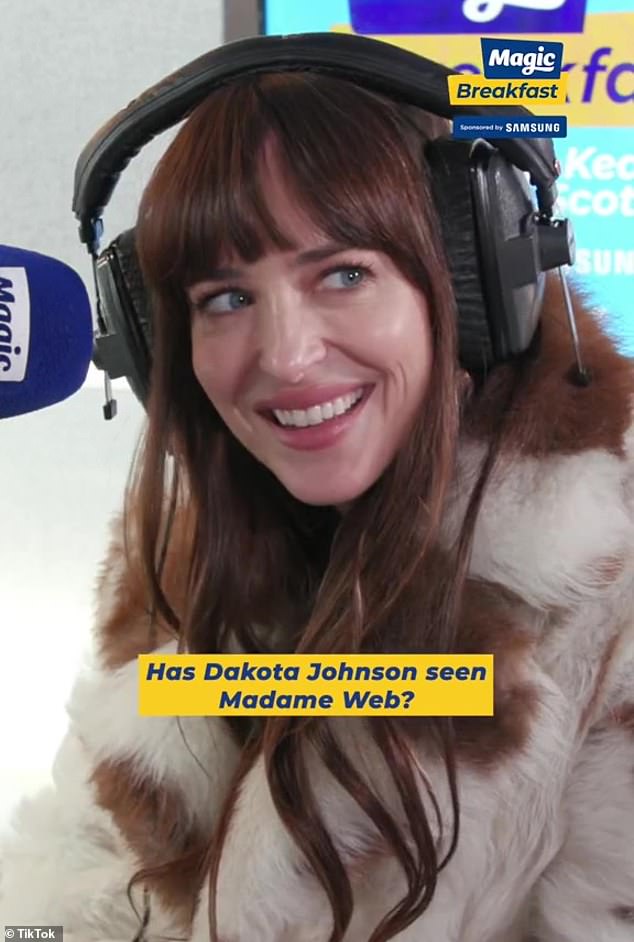 Dakota Johnson opened up about seeing her latest film Madame Webb after it was criticized by critics;  pictured during MagicFM interview on February 15