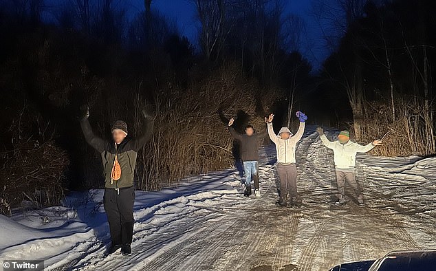 Pictured: U.S. Border Patrol encounters a group of four adult men from Bangladesh near Mooers, New York, on February 1, 2024, after crossing illegally from Canada