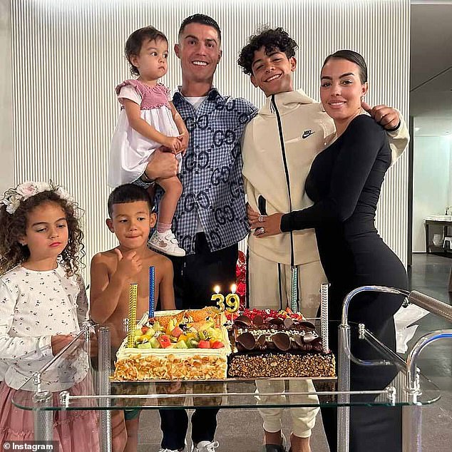 BEFORE: Georgina Rodriguez, who is dating Cristiano Ronaldo, was pictured in a family photo last week (pictured) to celebrate the football superstar's 39th birthday