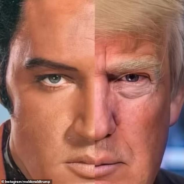 Donald Trump thinks he looks like Elvis Presley – and shared a photo of his face split against the King of Rock's Saturday as proof.  The somewhat disturbing result can be seen here