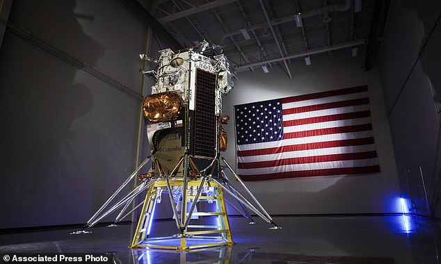 This photo from Intuitive Machines shows the company's IM-1 Nova-C lunar lander in Houston in October 2023