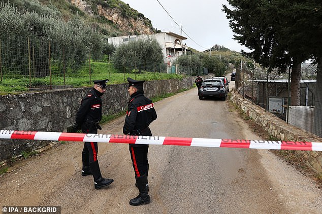 Photos from the scene show police tape across the road in front of the family home, as well as officers gathered outside some police vehicles.