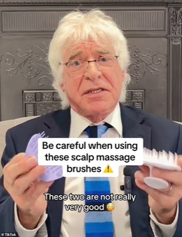 Glenn Lyons, an expert trichologist at iconic hair care brand Philip Kinglsey, issued a strong warning on TikTok about scalp massage brushes