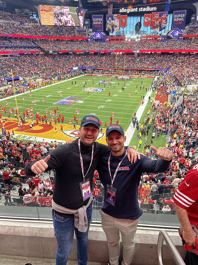 Two fans have rejoiced as they appeared to sneak into the Super Bowl dressed as Sky Sports staff