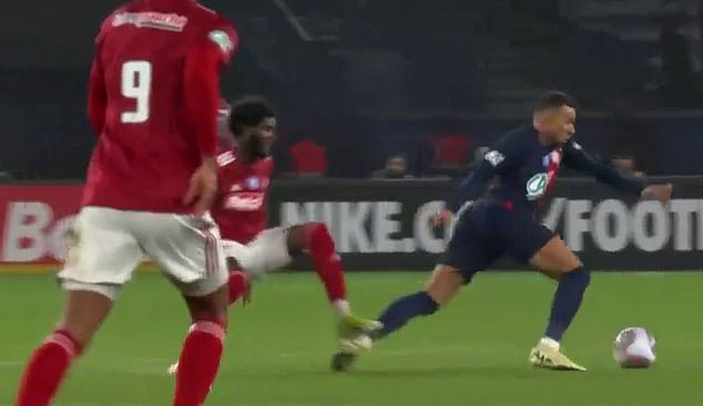 Lilian Brassier crunched into Mbappe's back leg as he looked ready to run free in the Brest half