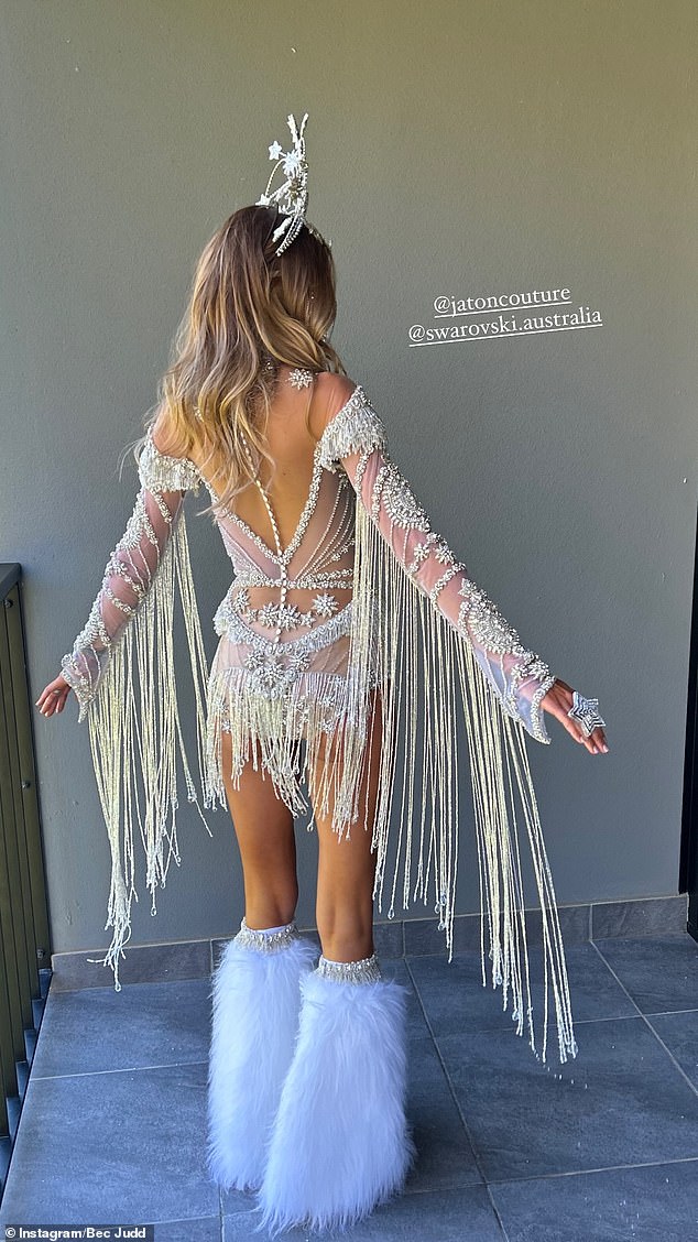 Rebecca Judd showed off her incredible figure on Monday morning as she showed off a sheer couture outfit she wore to her recent birthday celebrations