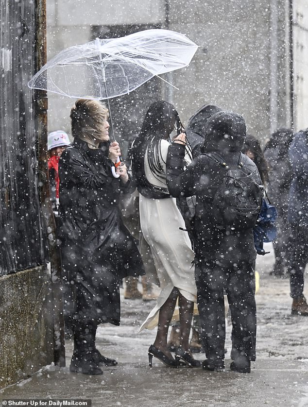 Celebrities and fashion editors waded through mounds of snow and slush to attend the Gabriela Hearst Fashion Show in Brooklyn on Tuesday