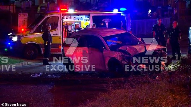 The Mazda CX5 was traveling north on Woolcock Street in Townsville, north Queensland, when it struck a tree about 2.45am on Friday (pictured)