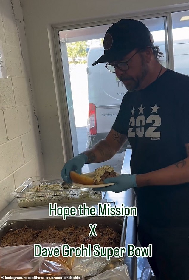 Foo Fighters frontman Dave Grohl set a personal record by feeding approximately 1,800 people for 28 hours while cooking at a barbecue for the homeless in Los Angeles on Super Bowl Sunday