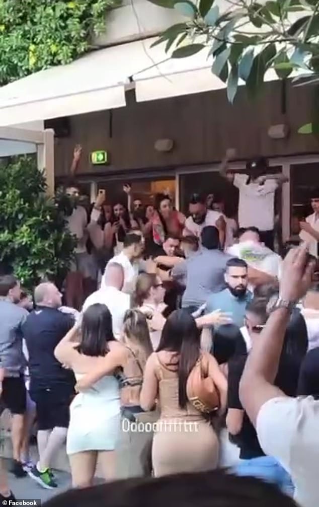 Bystanders shared footage of a huge brawl at the Ivy Pool Club in Sydney on Sunday evening