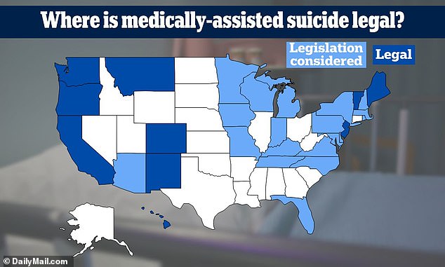 Medically assisted suicide has become legal in ten states and Washington, D.C., while 19 other states are considering their own legalization measures