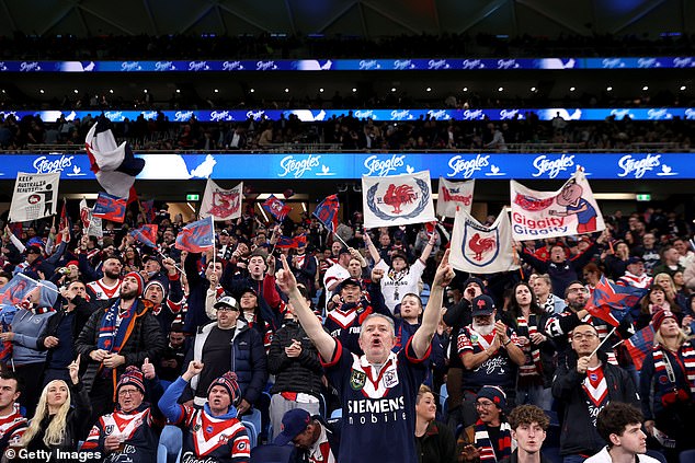 A former stadium worker says sports fans would message the anti-social behavior hotline to complain about referees rather than serious incidents in the crowd (Photo: Roosters fans support their team)