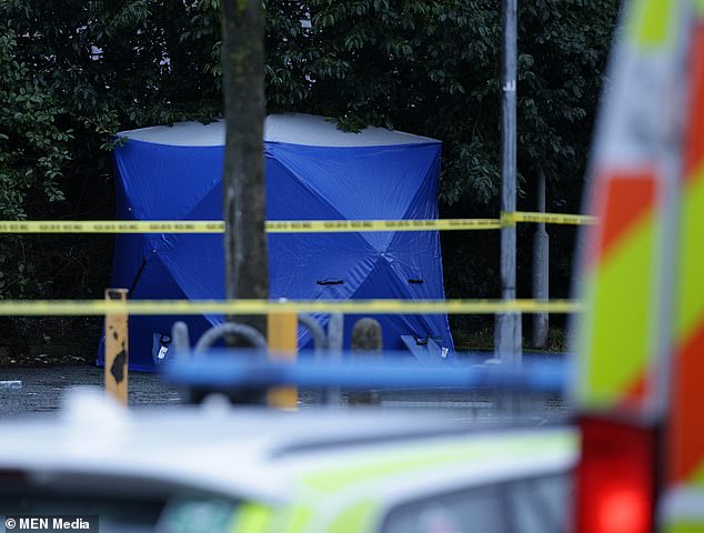 Police scene in Morrison's parking lot, where a blue tent was set up after the rape arrests