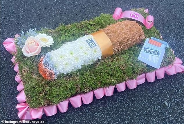 The cigarette-themed funeral flower display was showcased by a Liverpool flower company