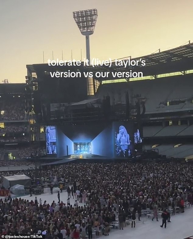 In the clip, Taylor's voice is drowned out by the sound of the fan screaming along to the song, much to the chagrin of a ticket holder.