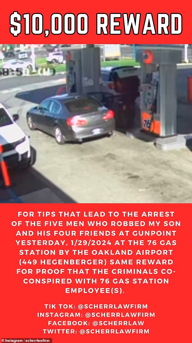 A Texas lawyer is offering a $10,000 reward after her son was attacked at an Oakland gas station