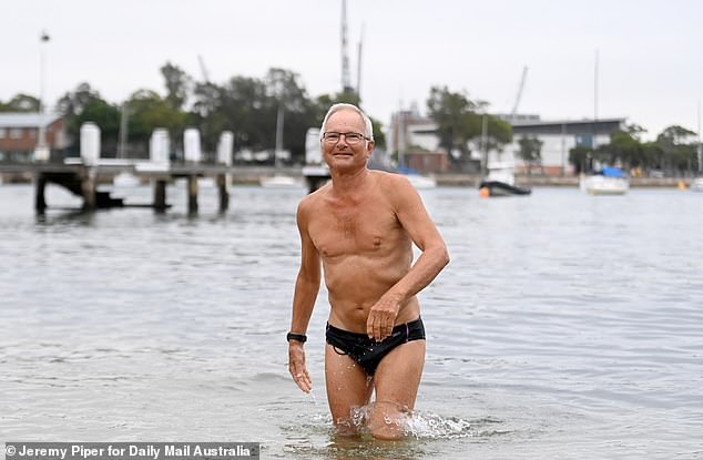 Potts Point retiree Geoff Petersson, 75, (pictured) says rip-roaring swimmer Lauren O'Neill won't stop him from jumping into the water every morning at Elizabeth Bay