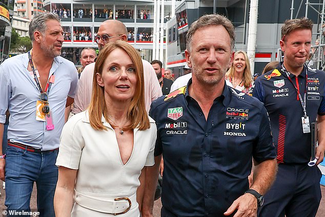 Christian Horner has been acquitted after a Red Bull investigation (photo with wife Geri Halliwell)