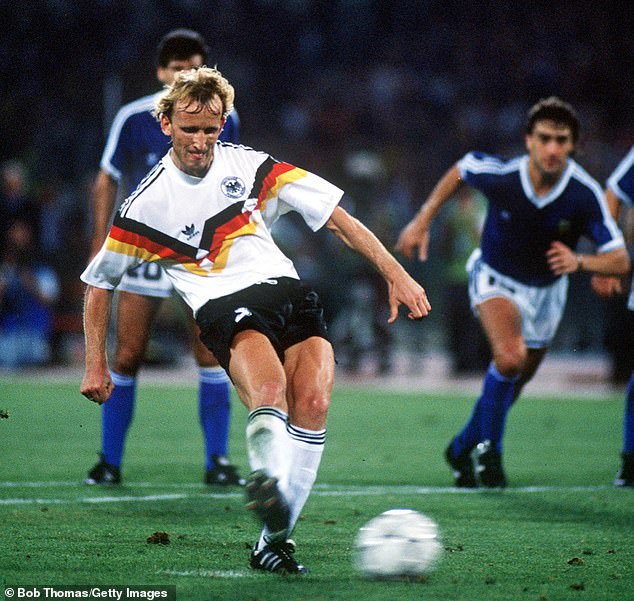 Andreas Brehme converts the decisive penalty to win the 1990 World Cup for West Germany