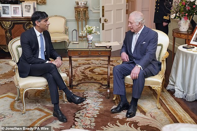 King Charles met with Prime Minister Rishi Sunak at Buckingham Palace last Wednesday, with the pair seen smiling during their first face-to-face meeting since the monarch's cancer diagnosis.