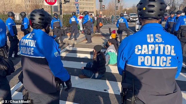 Videos have emerged on social media showing members of the US Campaign for Palestinian Rights protesting around the capital