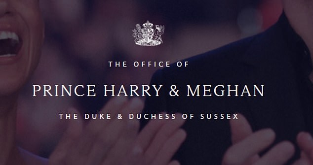 Meghan's coat of arms, issued in 2018, can be seen above the couple's names on Sussex.com