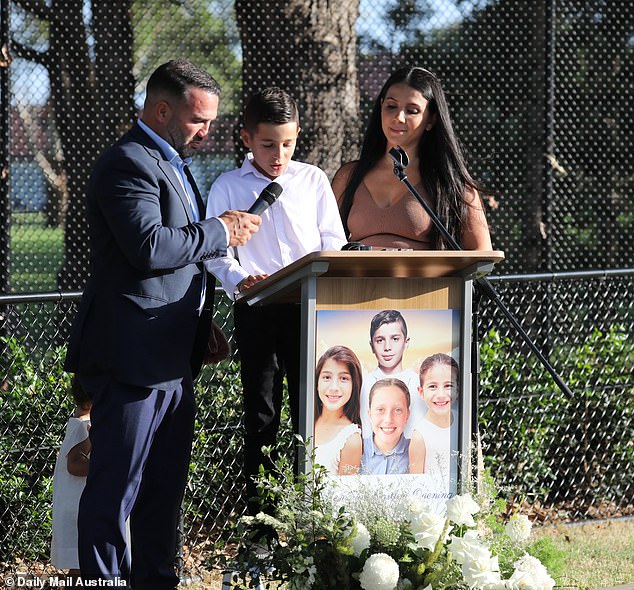 Leilah, Danny and Alex Abdallah paid tribute to their lost family members in an emotional tribute outside Oatlands Golf Club, in Sydney's west, on Saturday