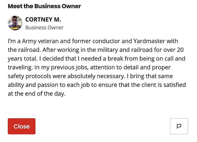 Merritts posted on his Yelp business page that he has 20 years of military and railroad experience