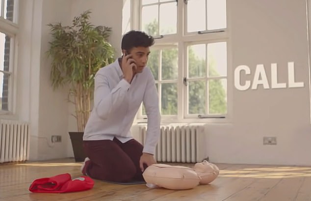 If the person is not breathing or not breathing normally, call 999 and ask someone to find a defibrillator