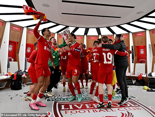 Liverpool celebrated jubilantly after their defeat by Chelsea in the Carabao Cup final at Wembley