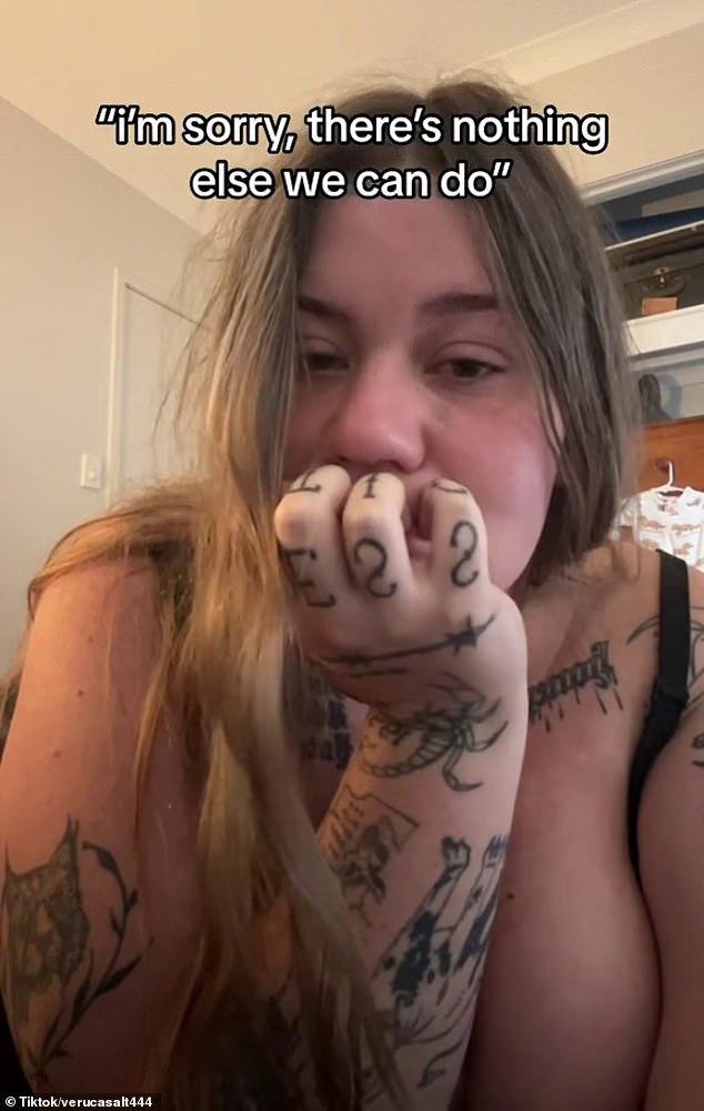 Ms Hartley broke down in a TikTok video (pictured) on Wednesday, two days after Cash died