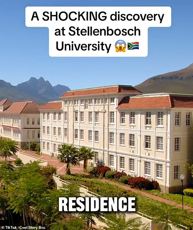 A former first-year student at Stellenbosch University (pictured), in the Western Cape province – who lived at the Wilgenhof residence in 2022 – has revealed the disgusting allegations in a 23-page document, according to News24