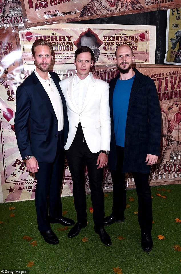 Bill was pictured between brothers Alexander Skarsgård and Gustaf Skarsgård in London in 2019