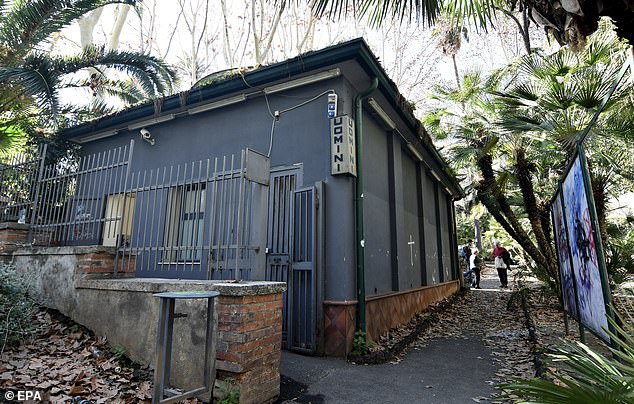 The girl, 13, was sexually assaulted at around 7.30pm on January 30 in the Villa Bellini Park in Catania, Sicily, while walking with her 17-year-old boyfriend (photo: the public toilet where she was raped)