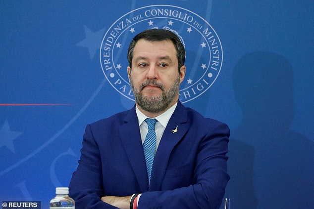 Matteo Salvini (pictured) said the girl was 'raped by a gang of seven Egyptians' and that there is 'only one cure: chemical castration', reports the Sun