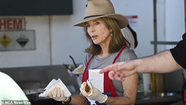 US Ambassador Caroline Kennedy helped with a sausage fundraiser at a Bunnings store in Canberra on Sunday