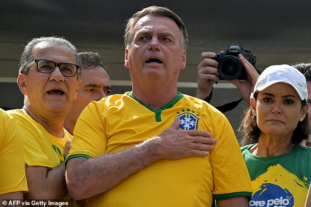 Former Brazilian President Jair Bolsonaro (photo) sings the national anthem during a rally in Sao Paulo