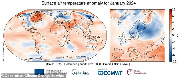 Last month was officially the warmest January on record, experts from the Copernicus Climate Change Service (CS3) have confirmed