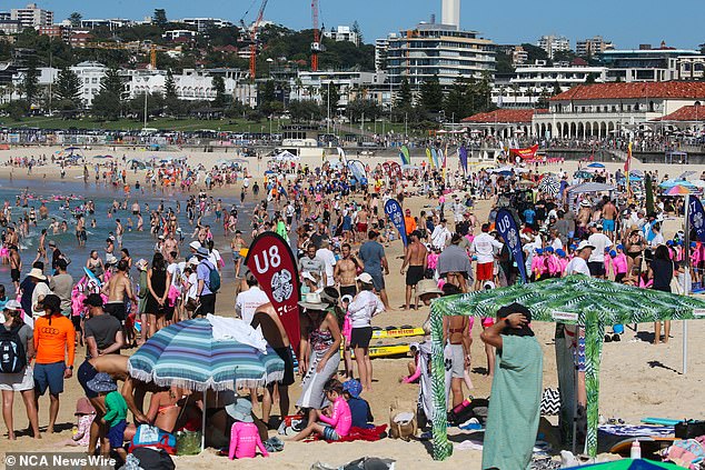 The global average temperature in January was 13.14 °C (55.6 °F) - 0.7 °C (1.26 °F) above the 1991-2020 average.  Pictured: Bondi Beach on January 21