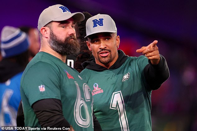 Jason Kelce (left) took part in the snap shots challenge at the NFL Pro Bowl games