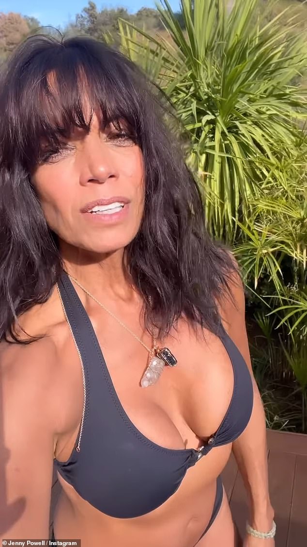 Jenny Powell looked sensational in a black bikini as she enjoyed a luxury wellness retreat in Marbella, Spain, on Wednesday